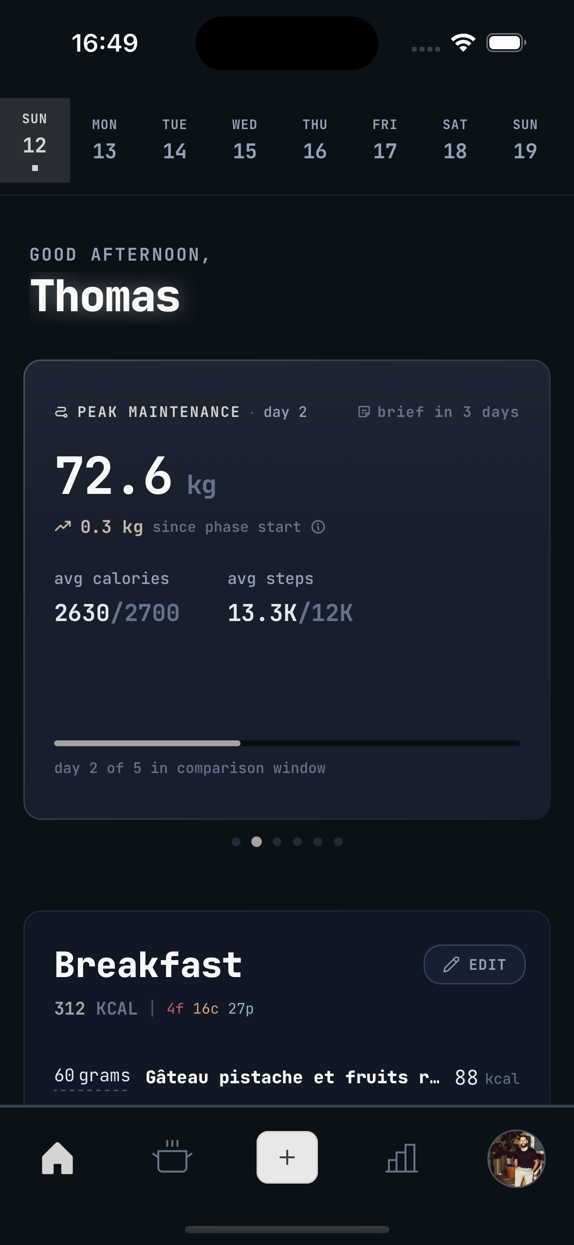 Autopilot status card showing calorie target and comparison window